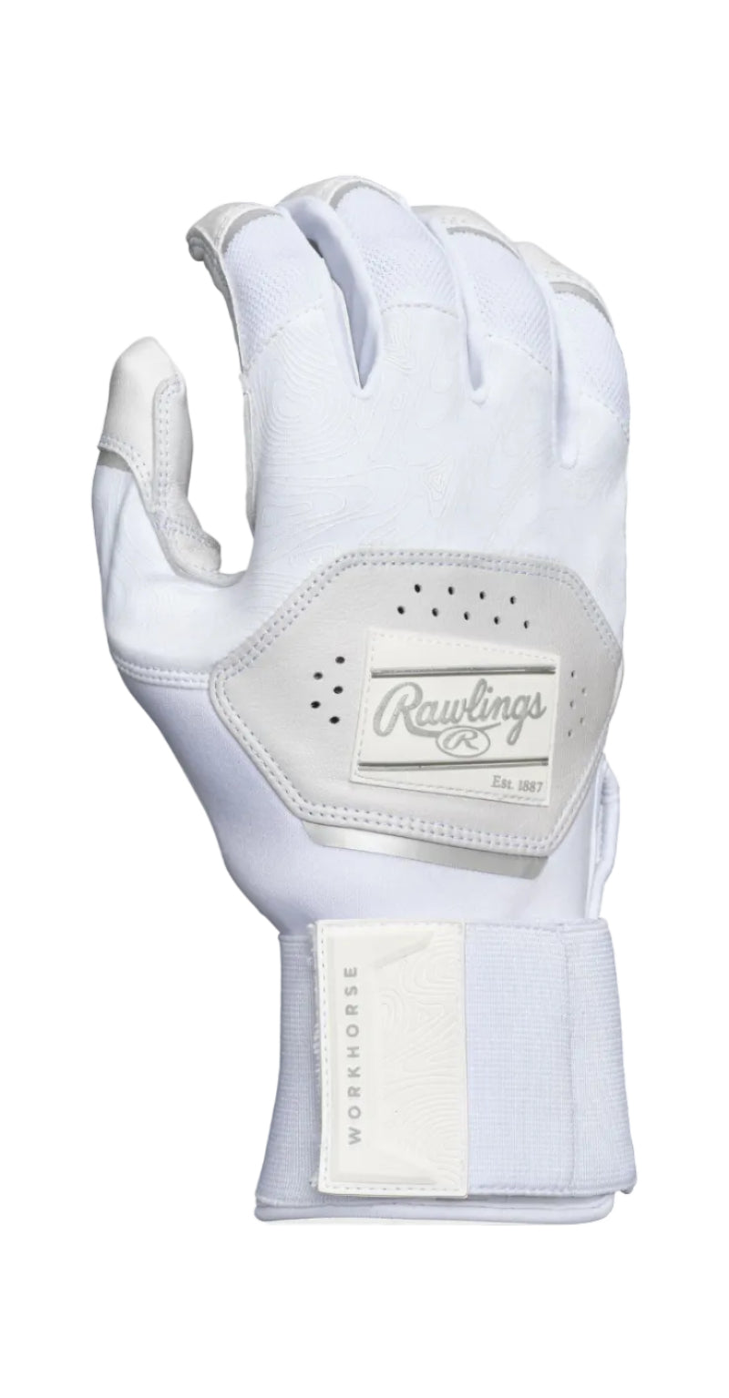 RAWLINGS WHITE WORKHORSE COMPRESSION STRAP BATTING GLOVES, ADULT