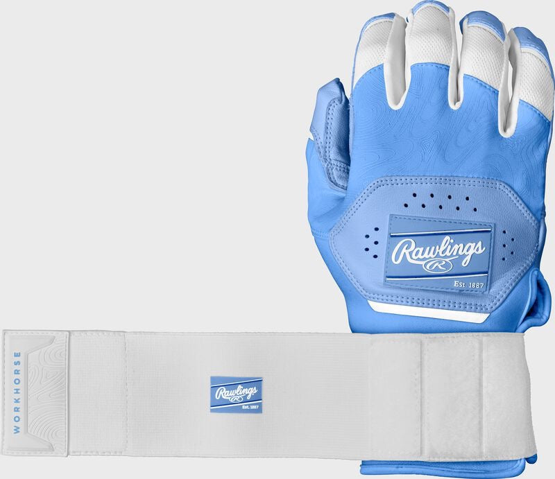 RAWLINGS BLUE WORKHORSE COMPRESSION STRAP BATTING GLOVES, ADULT