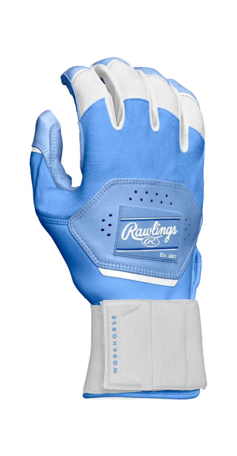 RAWLINGS BLUE WORKHORSE COMPRESSION STRAP BATTING GLOVES, ADULT