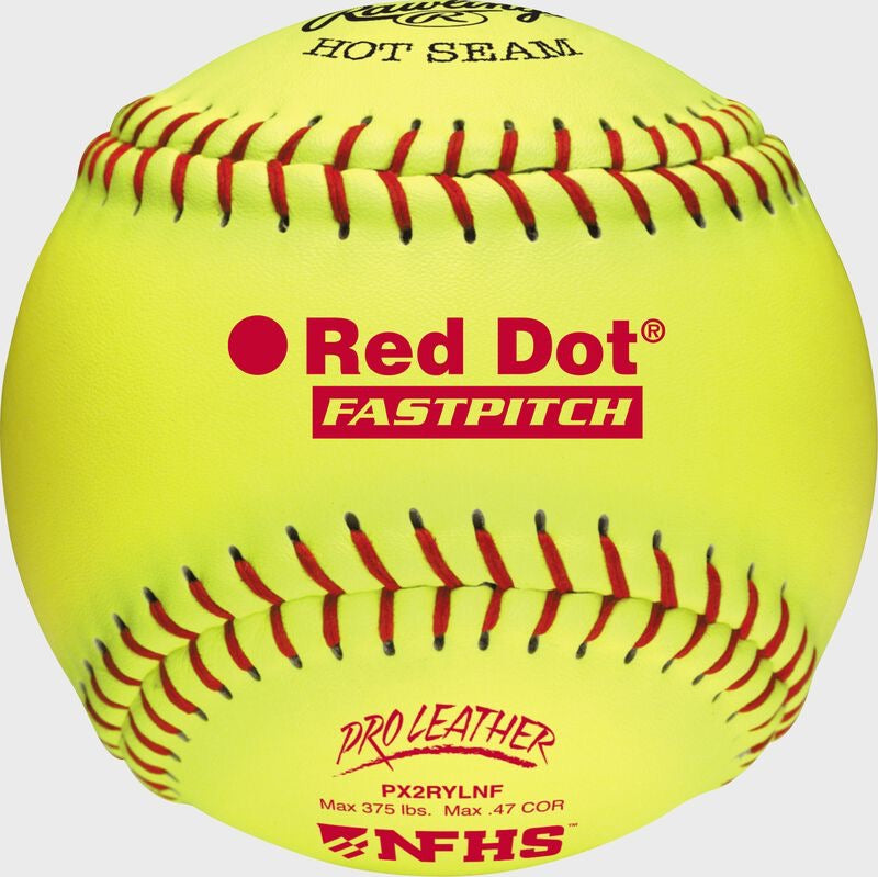RAWLINGS 12-INCH PRO LEATHER RED DOT NFHS FASTPITCH OFFICIAL SOFTBALL, DOZEN