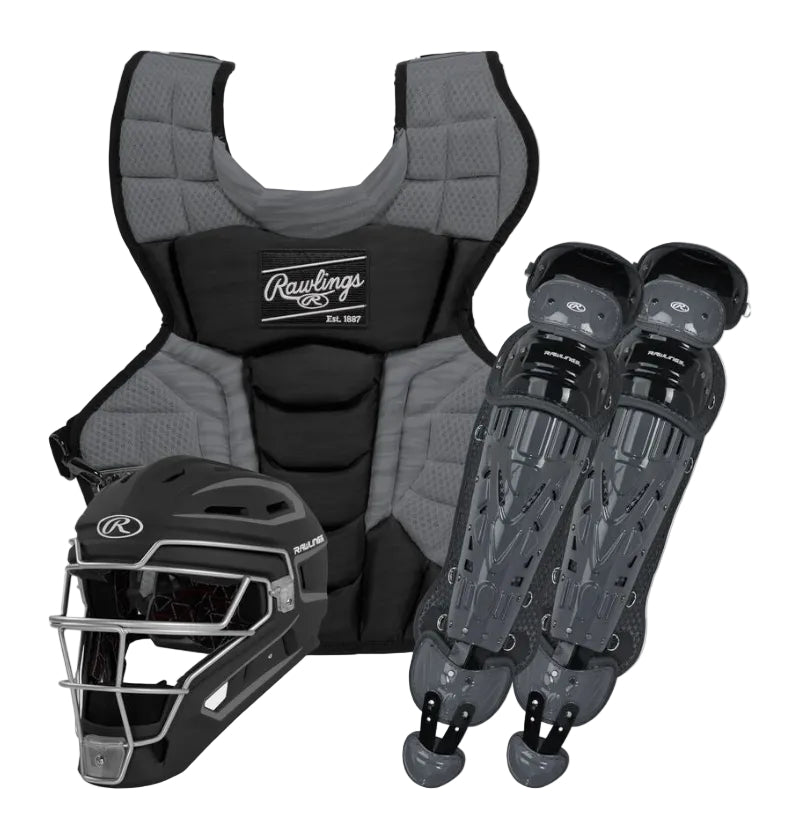 RAWLINGS VELO 2.0 BLACK BASEBALL CATCHER'S SET, ADULT, INTERMEDIATE, YOUTH